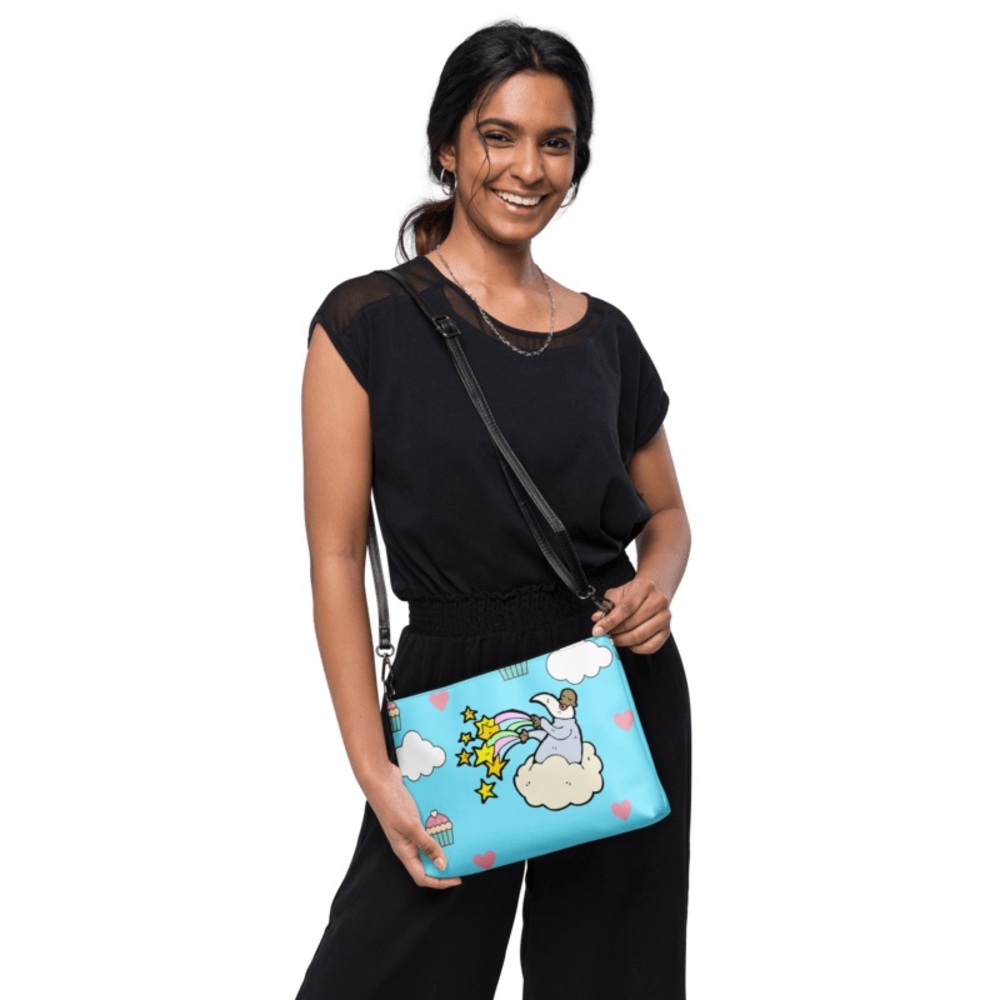 “Dreams Do Come True” Charming Sky Blue Crossbody Bag with Angel Design